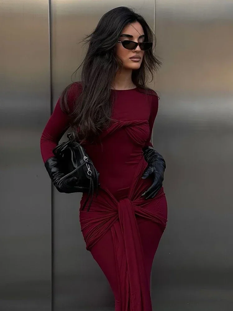 Ruched Twist Splice Bodycon Maxi Dress - Image 2