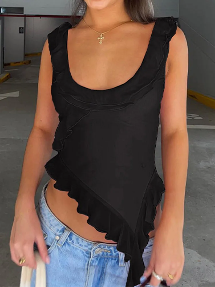 Ruffled Backless O-Neck Crop Top - Image 5