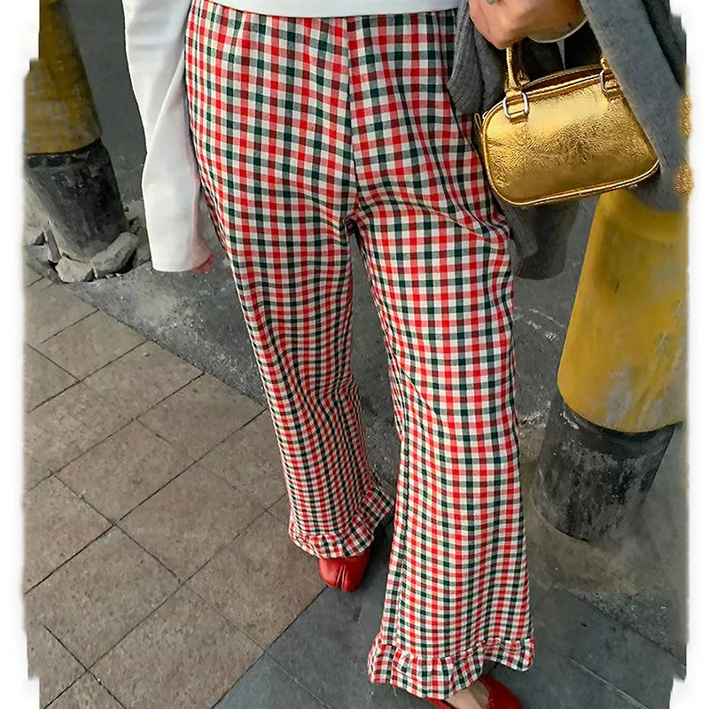 Ruffled Plaid Flared Casual Pant - Image 3
