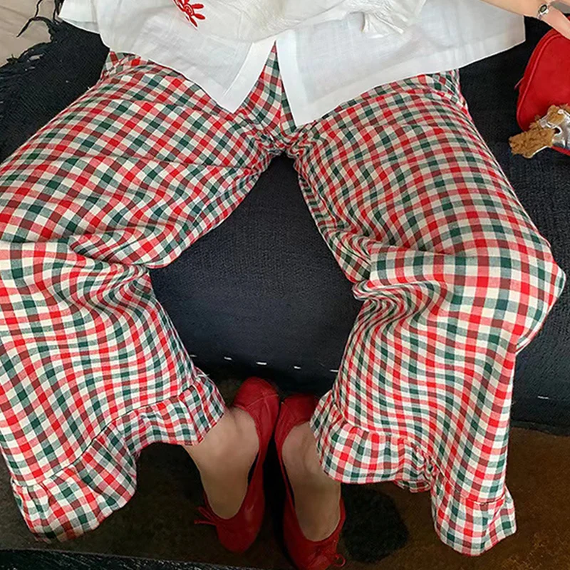 Ruffled Plaid Flared Casual Pant - Image 5