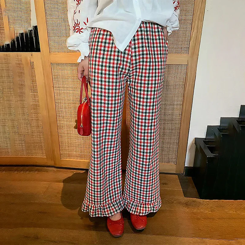 Ruffled Plaid Flared Casual Pant - Image 6