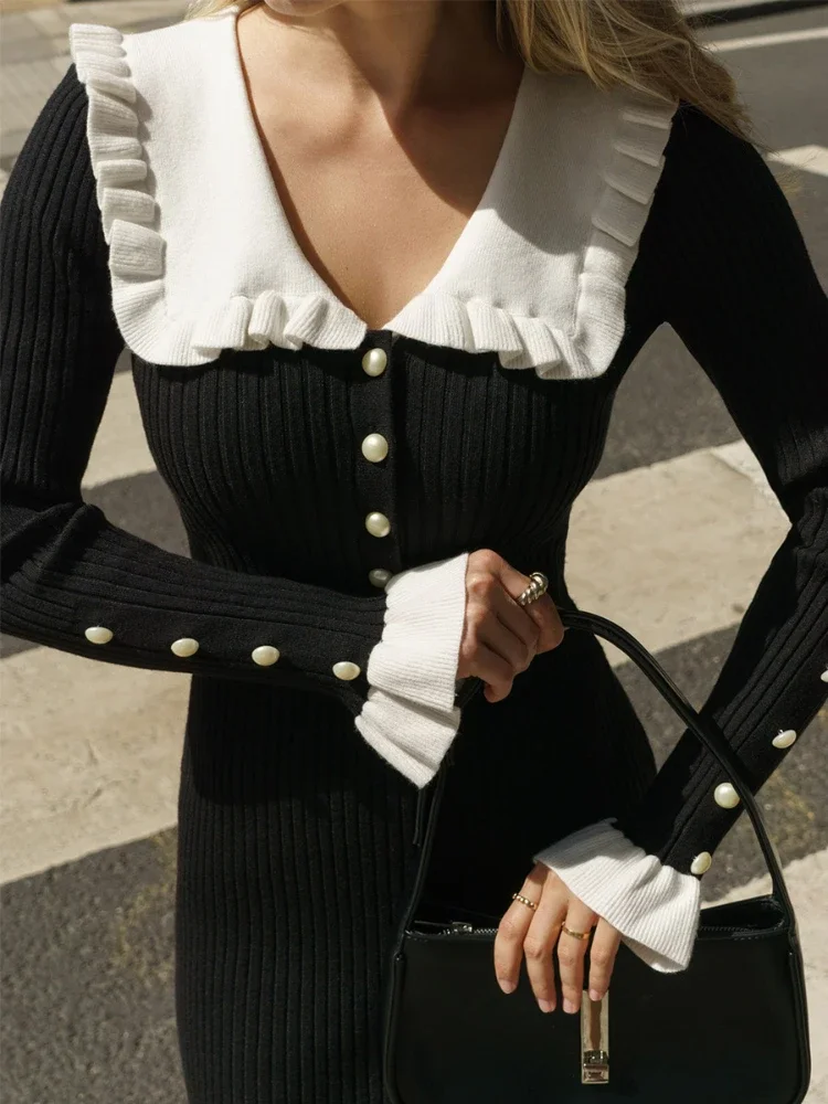 Ruffled Slim Knitted Retro Maxi Dress - Image 6