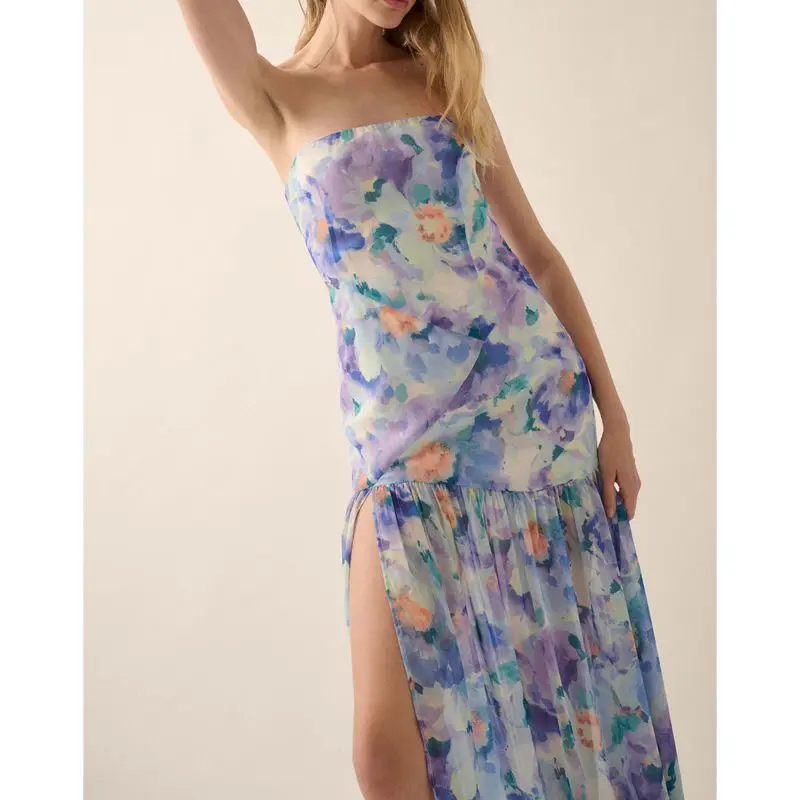 Ruffled Split Floral Bandeau Vacation Dress - Image 4