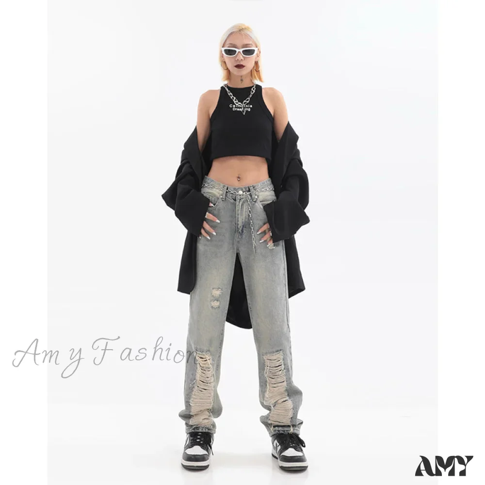 Amy Fashion - Hip Hop Ripped Baggy Jeans - Image 5