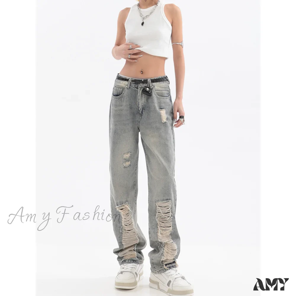 Amy Fashion - Hip Hop Ripped Baggy Jeans - Image 6