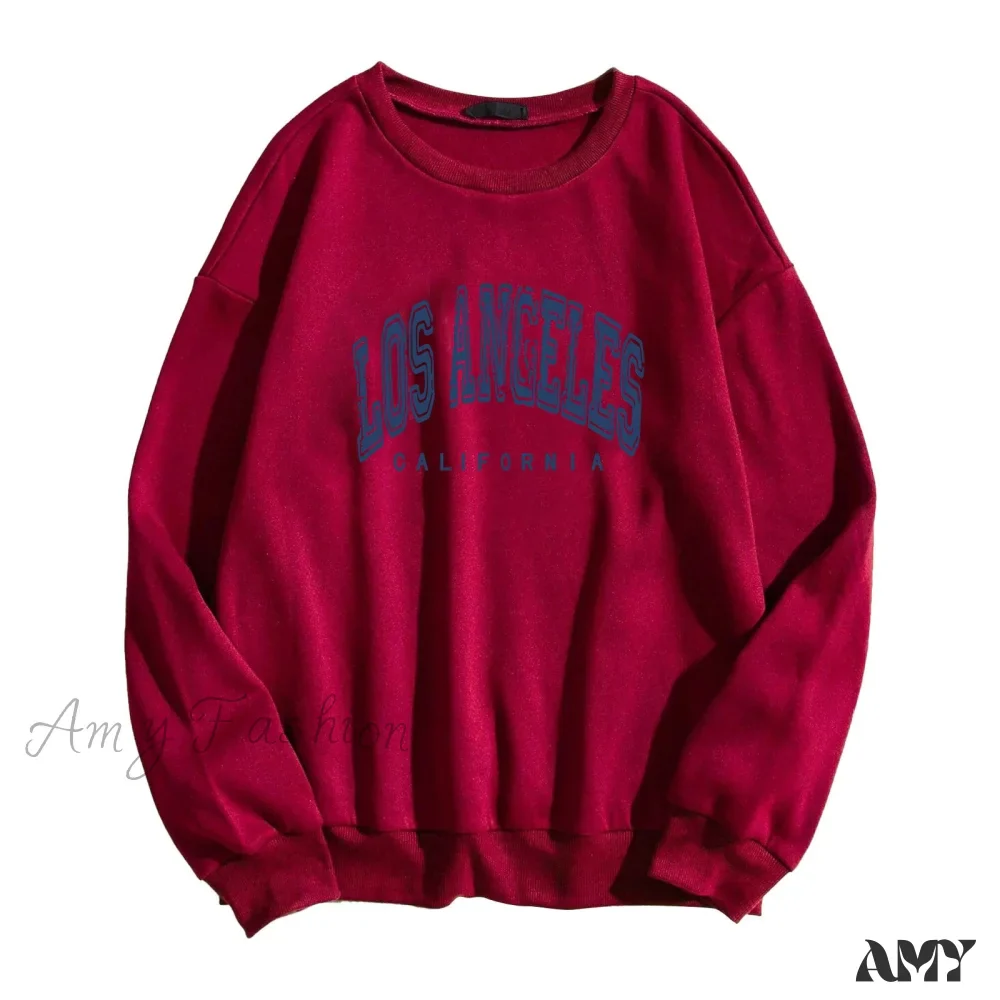Amy Fashion - Los Angeles Letter Print Brown Hoody Pullover - Image 2