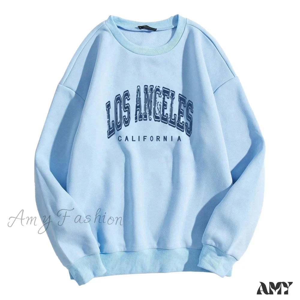 Amy Fashion - Los Angeles Letter Print Brown Hoody Pullover - Image 6