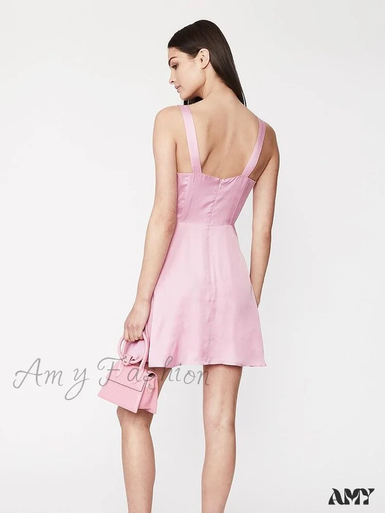 Amy Fashion - Satin Backless V Neck Chest Wrapping Mini Dress - Image 4