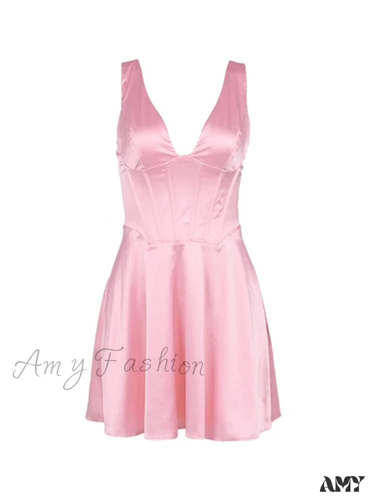 Amy Fashion - Satin Backless V Neck Chest Wrapping Mini Dress - Image 6