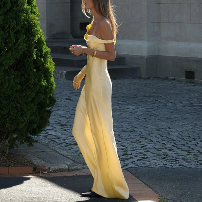 Satin One Shoulder Halter Maxi Dress - Image 6