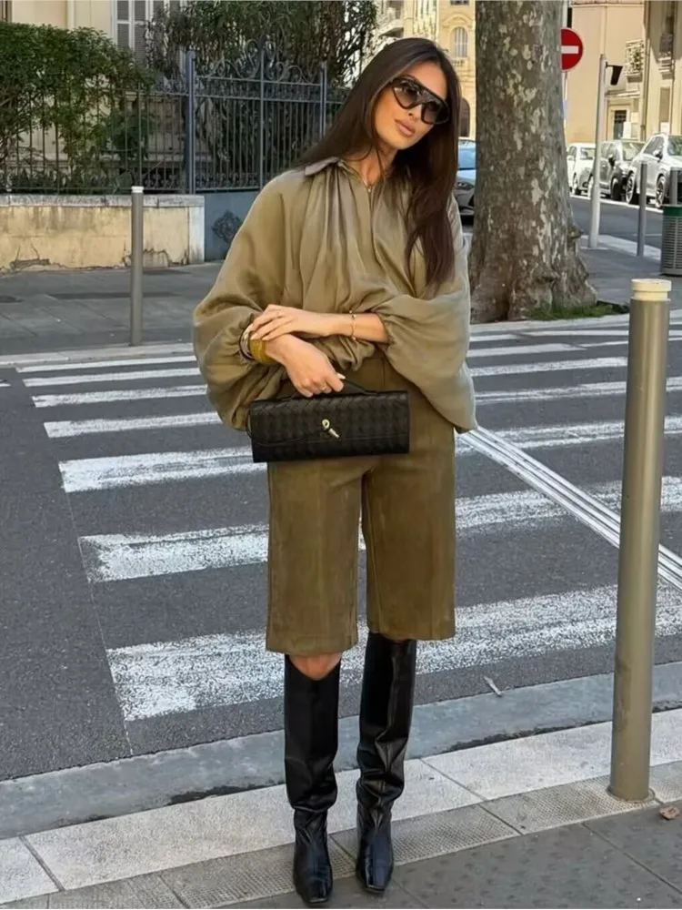 Satin Pleated Bomber Zipper Coat - Image 3