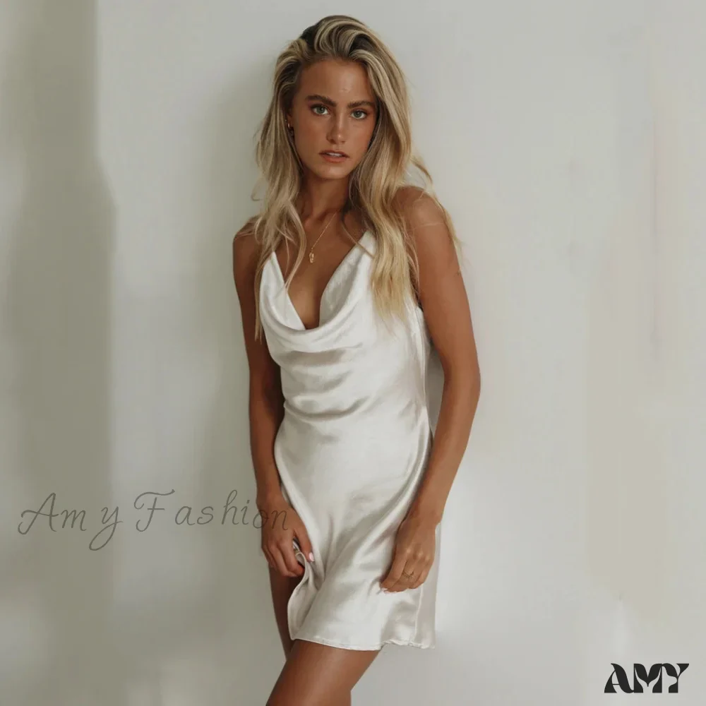 Amy Fashion - Satin Sexy Backless Bandage Bodycon Dresses - Image 2