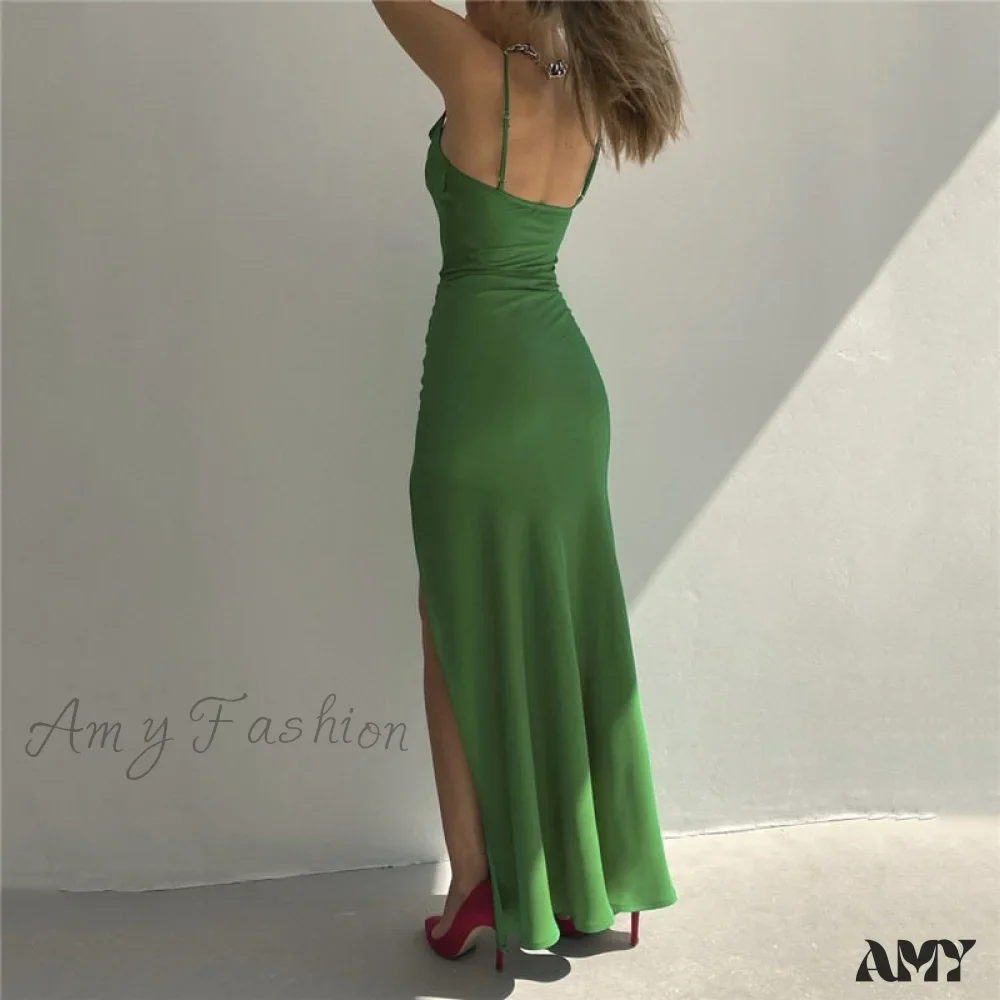 Amy Fashion - Satin Sleeveless Long Dresses - Image 3