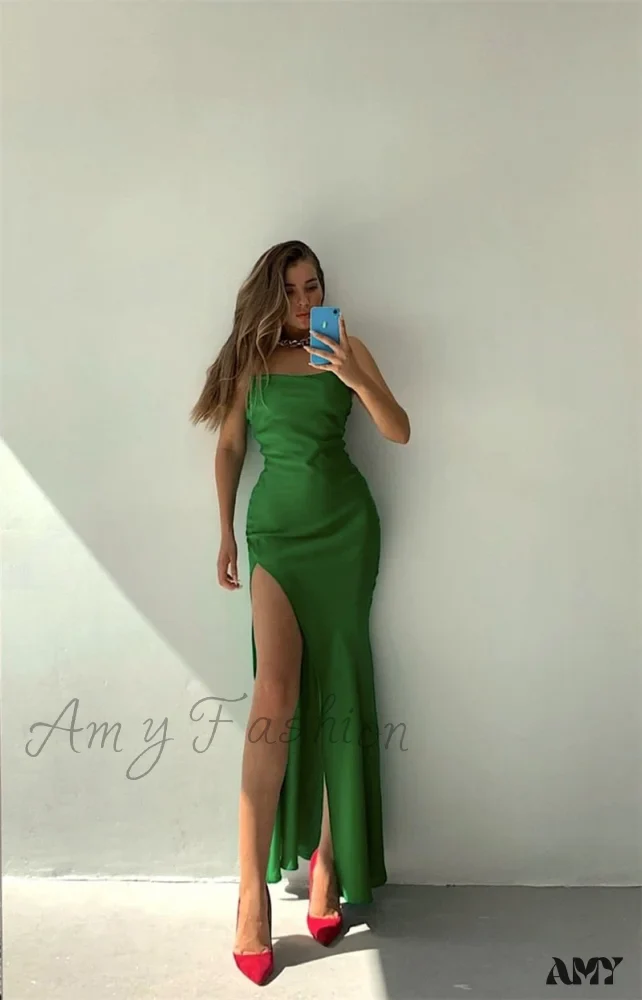 Amy Fashion - Satin Sleeveless Long Dresses - Image 6