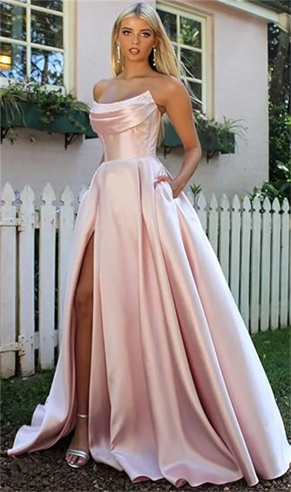 Satin Slit Corset White Vacation Dress - Image 2