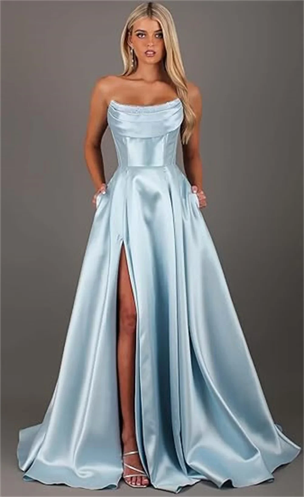 Satin Slit Corset White Vacation Dress - Image 3