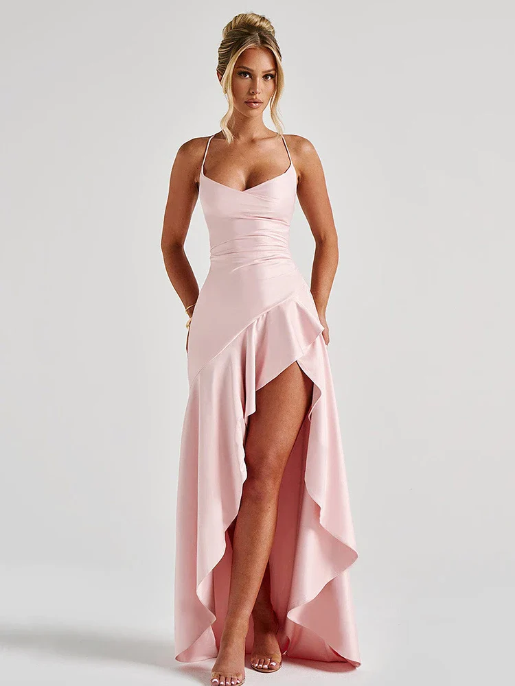 Satin Split Spaghetti Maxi Dress - Image 4