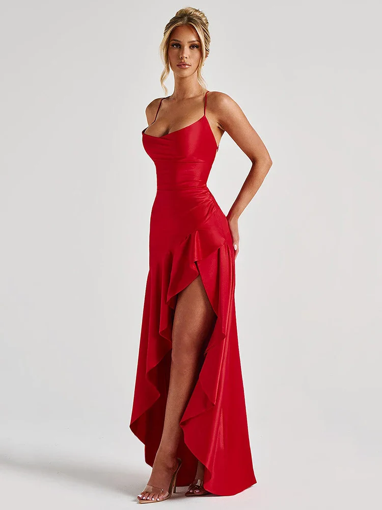 Satin Split Spaghetti Maxi Dress - Image 7