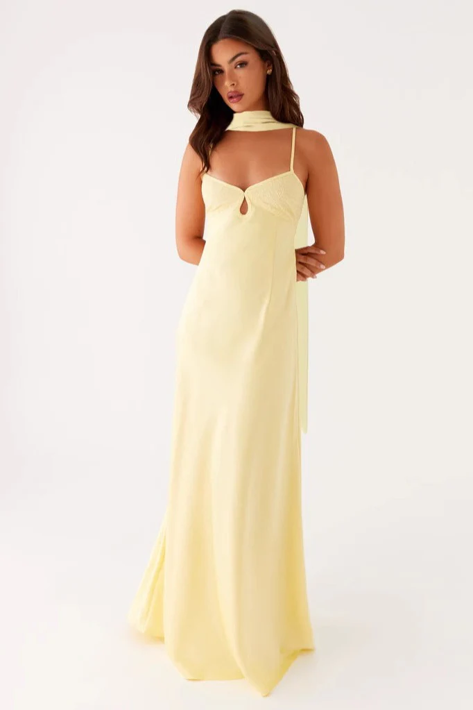 Satin V-Neck Tie-Back Maxi Luxury Party Dress - Image 2