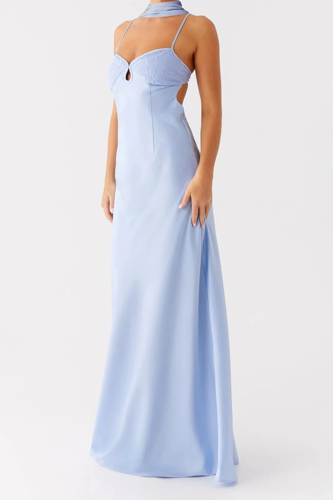 Satin V-Neck Tie-Back Maxi Luxury Party Dress - Image 4
