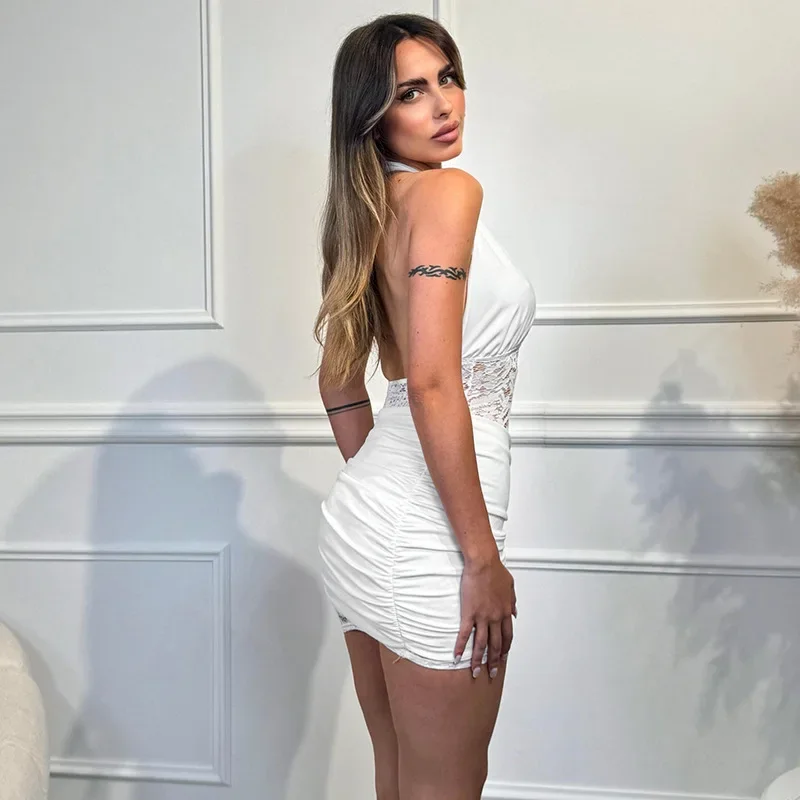 See Through Lace Halter Backless Party Dress - Image 3