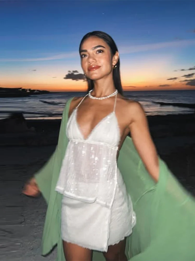 Sequin Off Shoulder Lace Mini Two Piece Set - Image 3