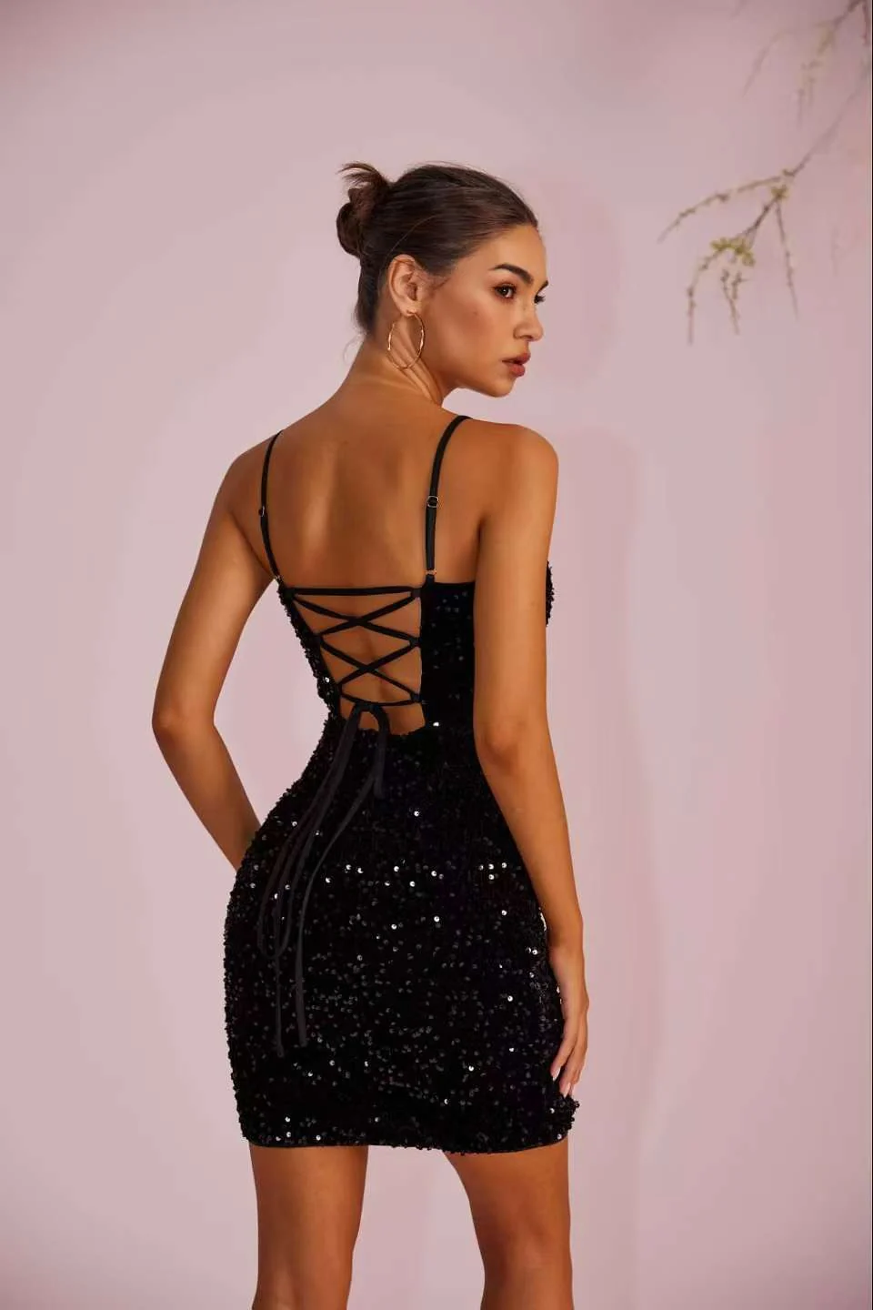 Sequin Panel Sheer Slim-Fit Split Cami Party Dress - Image 4