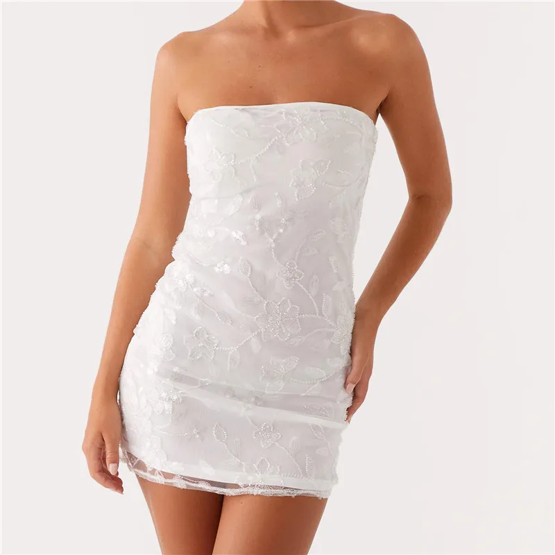 Sequin Strapless Glitter Floral Dress - Image 11