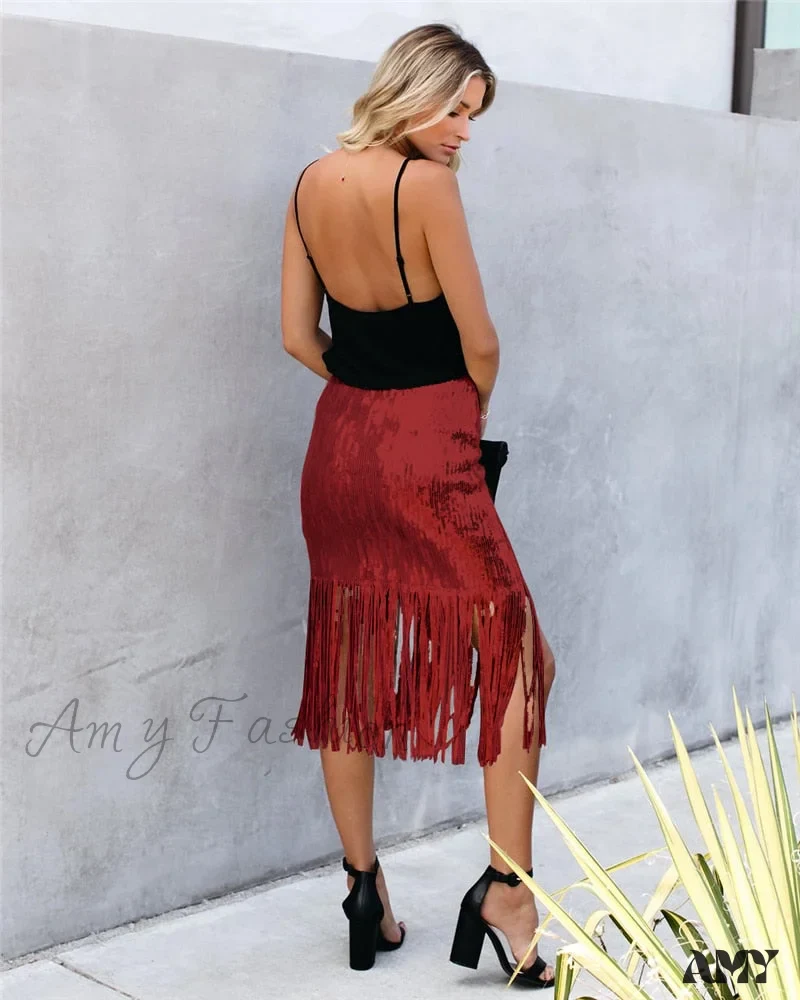 2024 Sequin Tassel Tight Midi Skirt - Image 18