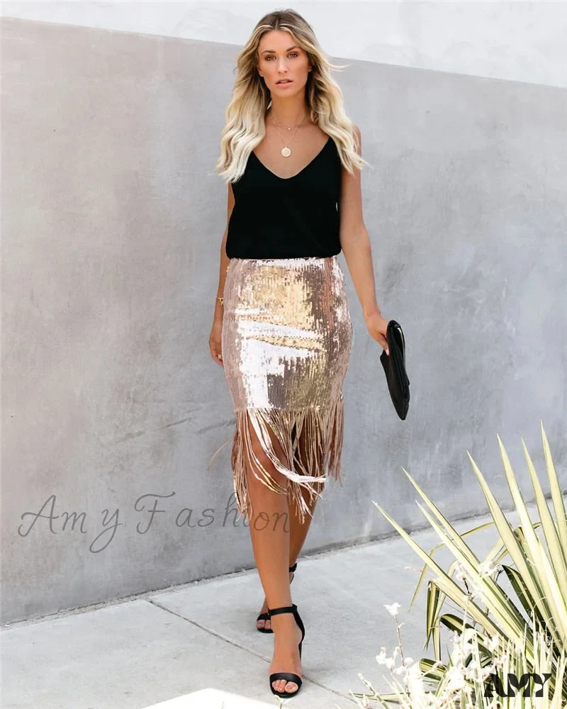 2024 Sequin Tassel Tight Midi Skirt - Image 21