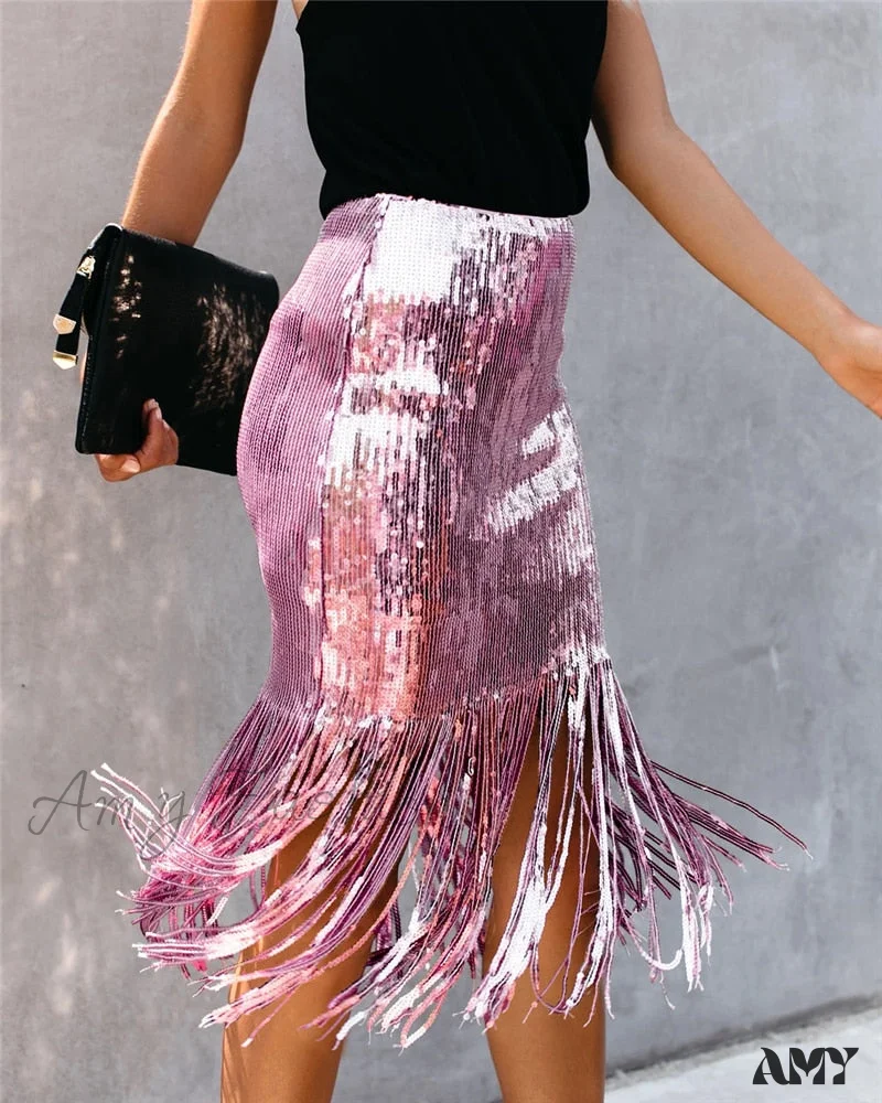 2024 Sequin Tassel Tight Midi Skirt - Image 8