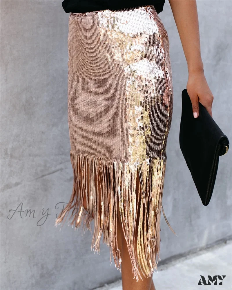 2024 Sequin Tassel Tight Midi Skirt - Image 9