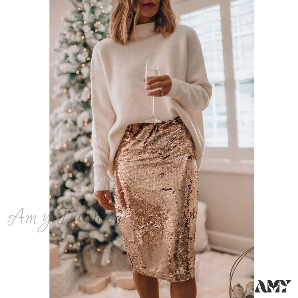 Amy Fashion - Sequined Bling Fashion Vestido Skirts - Image 11