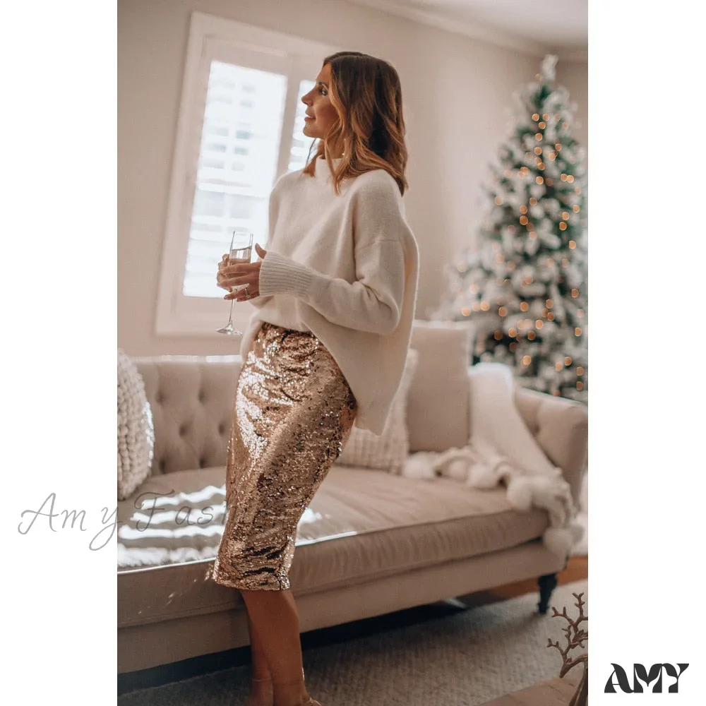 Amy Fashion - Sequined Bling Fashion Vestido Skirts - Image 3