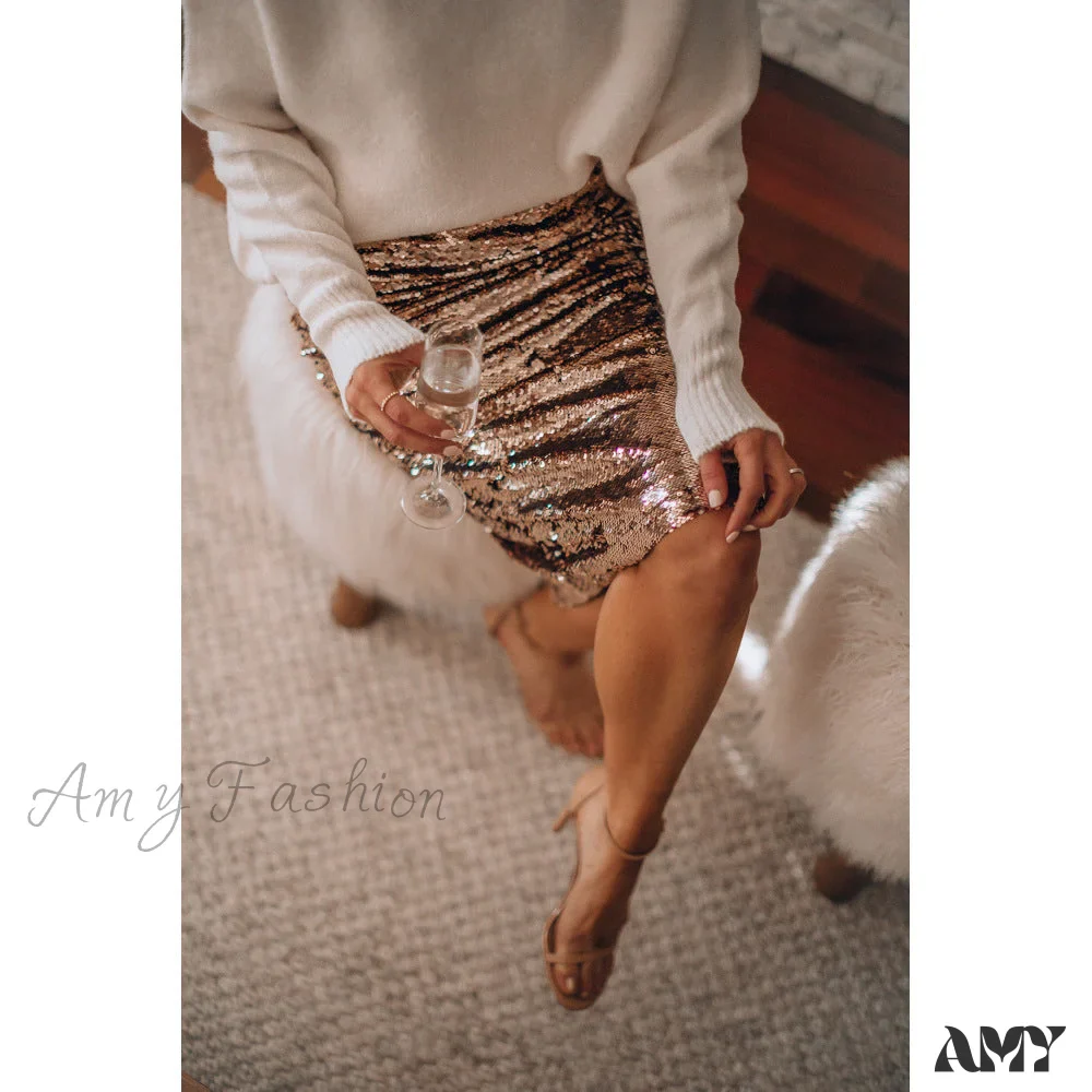 Amy Fashion - Sequined Bling Fashion Vestido Skirts - Image 4