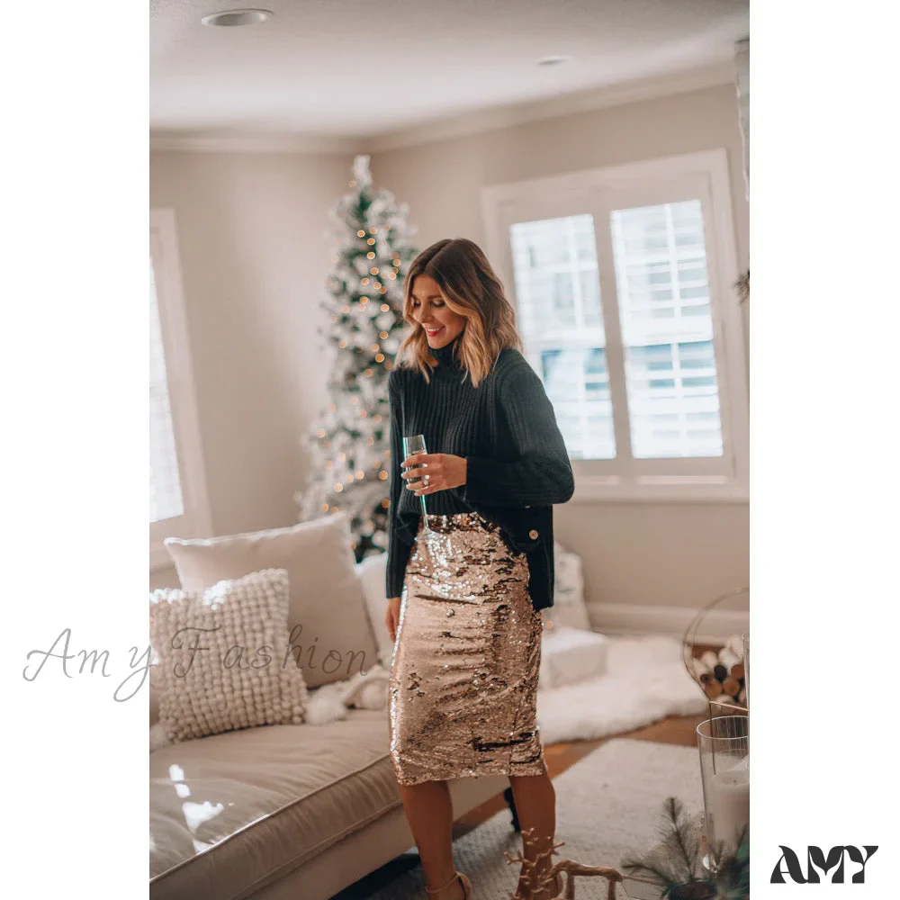 Amy Fashion - Sequined Bling Fashion Vestido Skirts - Image 7