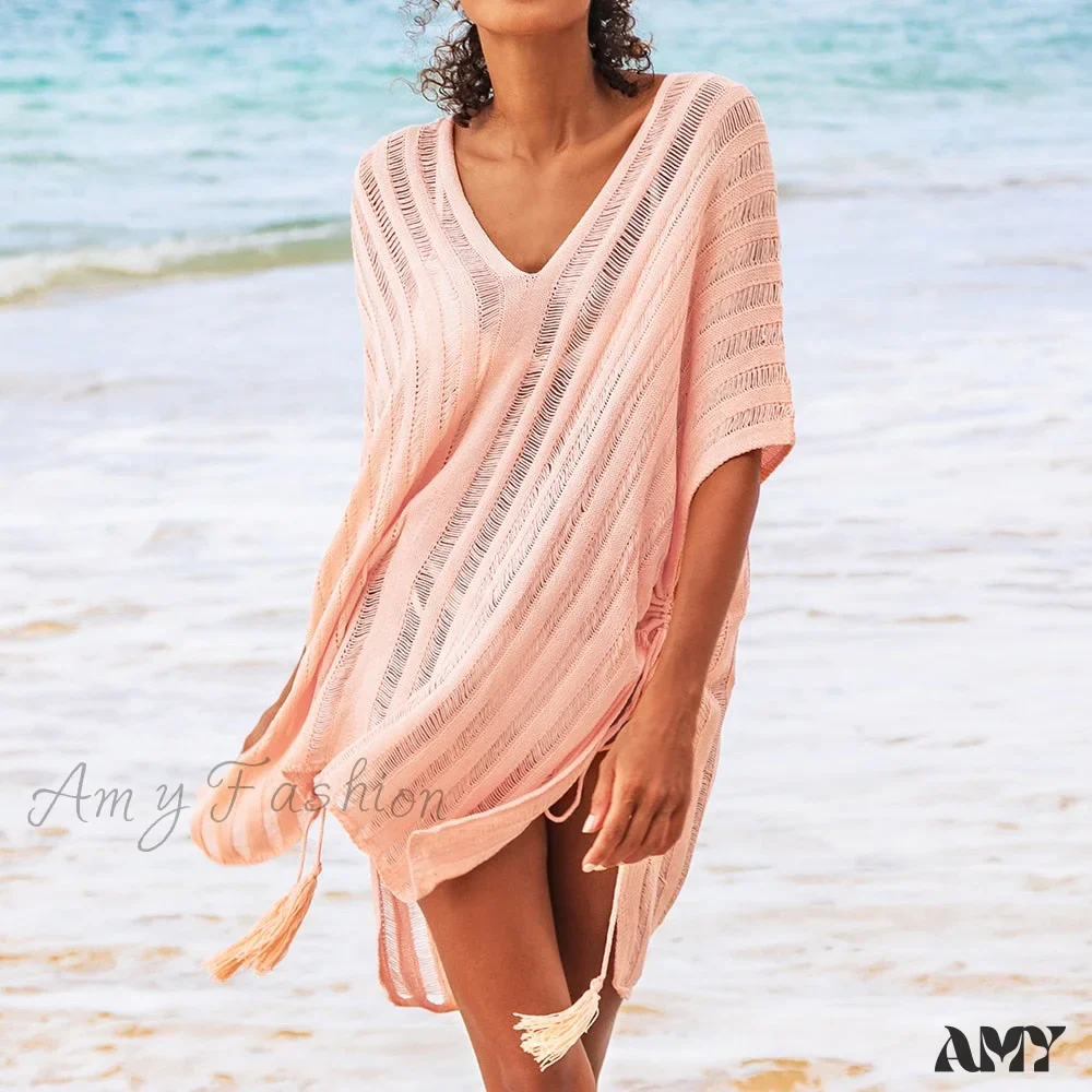 Amy Fashion - Sexy Bat Sleeve Loose Casual Hollow Out T-shirt Dress - Image 4