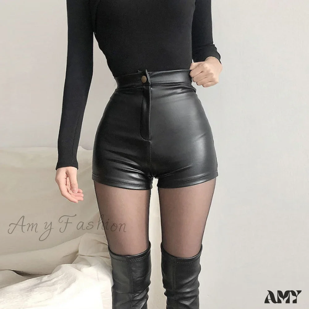 Amy Fashion - Sexy Black PU Fashion Casual Shorts - Image 4