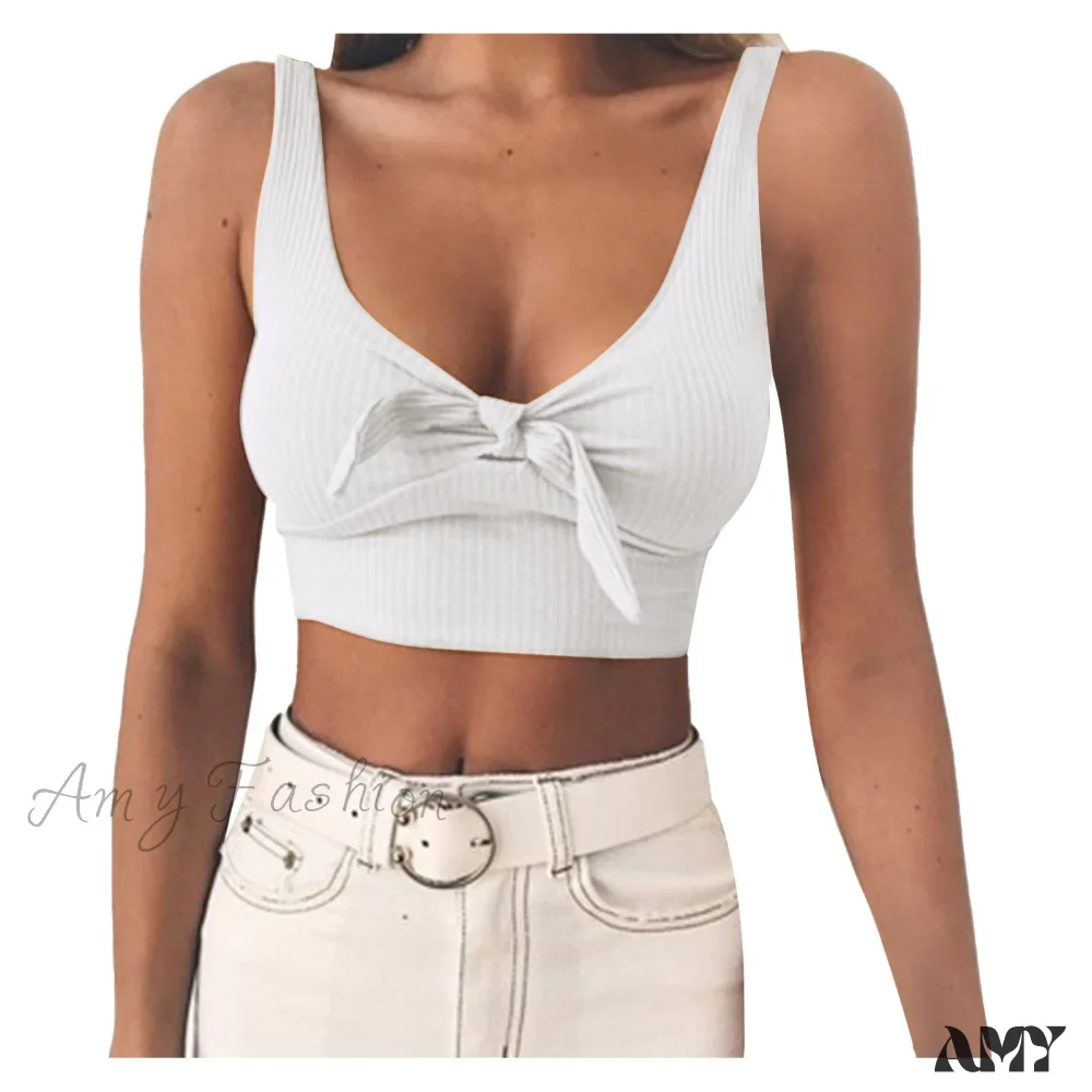 Amy Fashion - Sexy Bow Tank Tops For Women Bare Midriff Basic Crop Top - Image 10