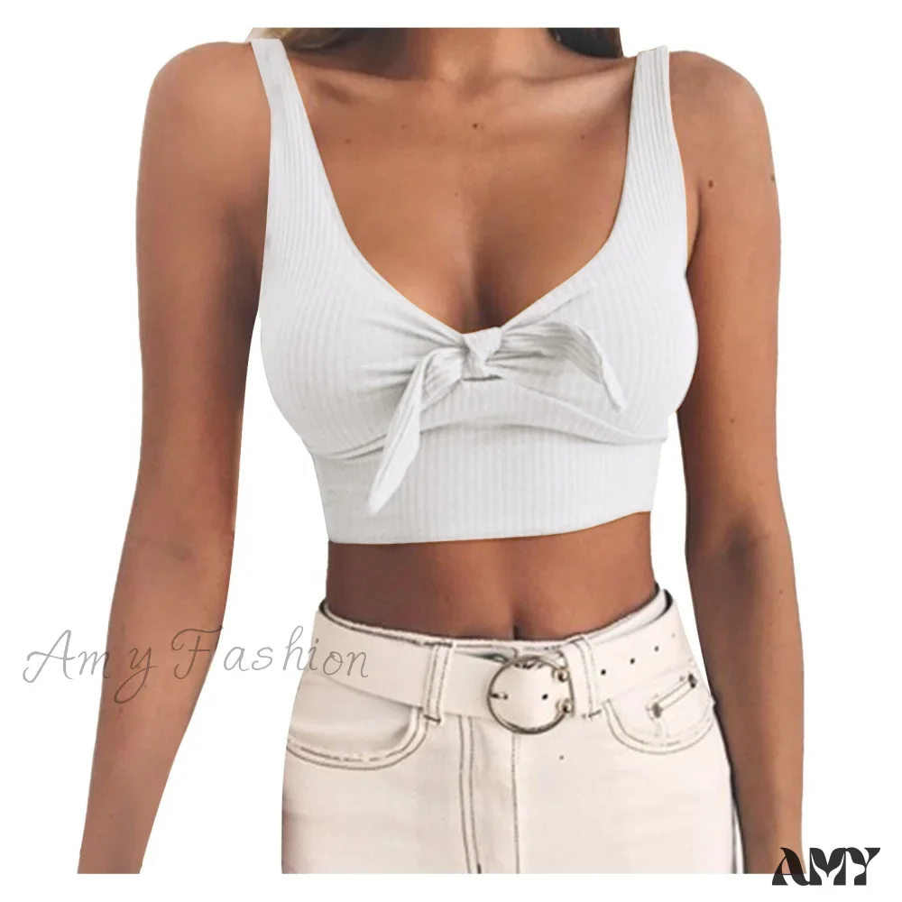 Amy Fashion - Sexy Bow Tank Tops For Women Bare Midriff Basic Crop Top - Image 11