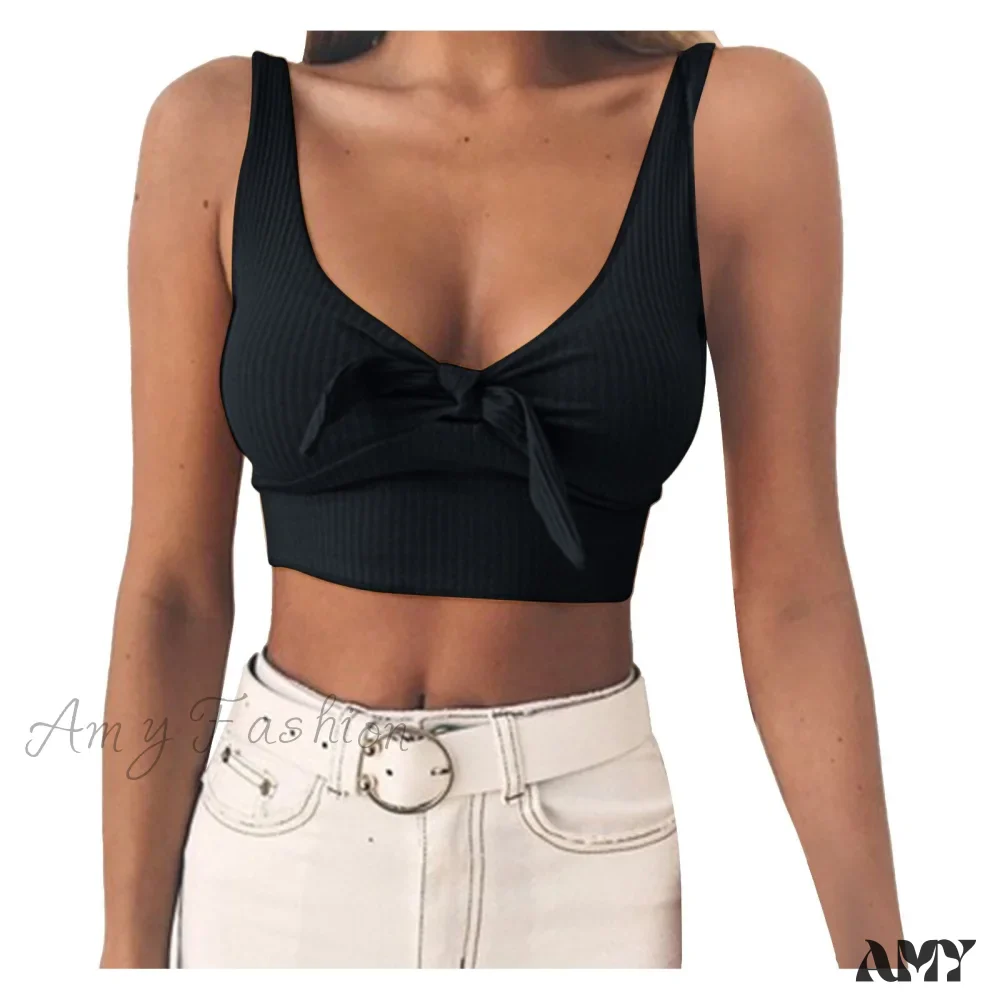 Amy Fashion - Sexy Bow Tank Tops For Women Bare Midriff Basic Crop Top - Image 12