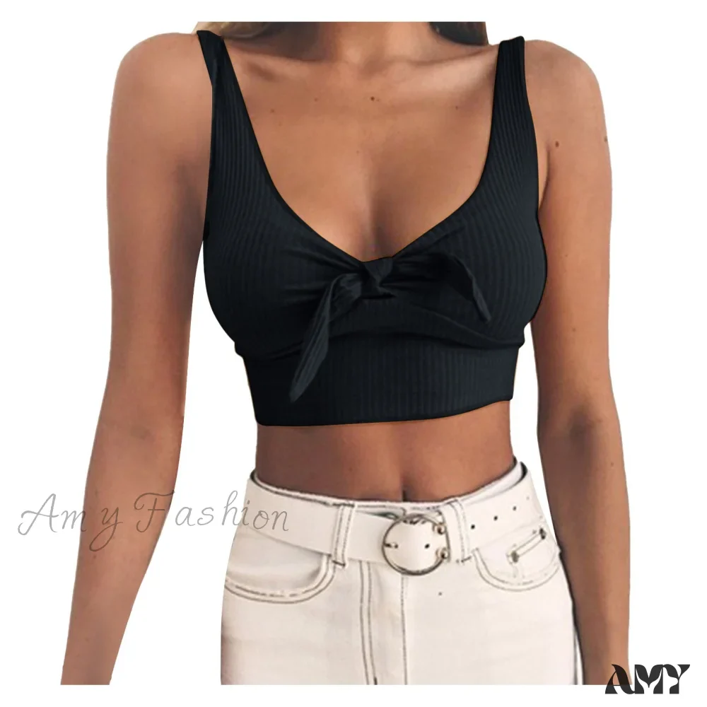 Amy Fashion - Sexy Bow Tank Tops For Women Bare Midriff Basic Crop Top - Image 13