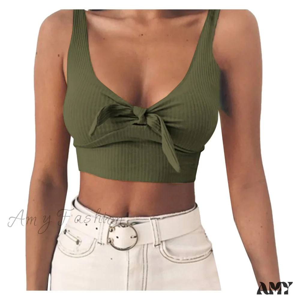 Amy Fashion - Sexy Bow Tank Tops For Women Bare Midriff Basic Crop Top - Image 14