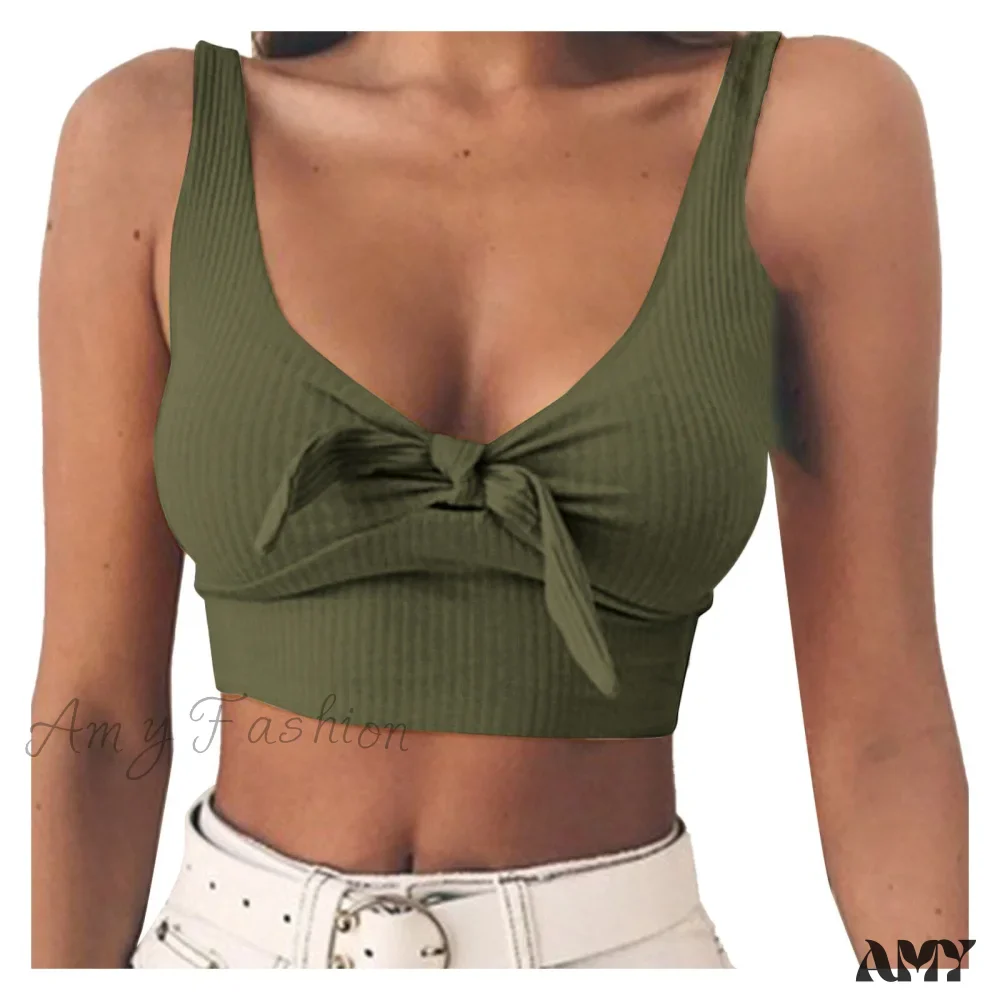 Amy Fashion - Sexy Bow Tank Tops For Women Bare Midriff Basic Crop Top - Image 15