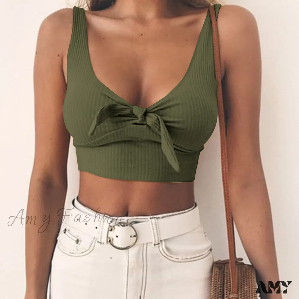 Amy Fashion - Sexy Bow Tank Tops For Women Bare Midriff Basic Crop Top - Image 18