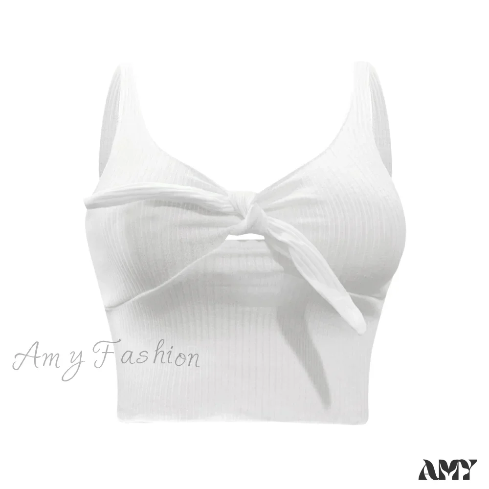 Amy Fashion - Sexy Bow Tank Tops For Women Bare Midriff Basic Crop Top - Image 4