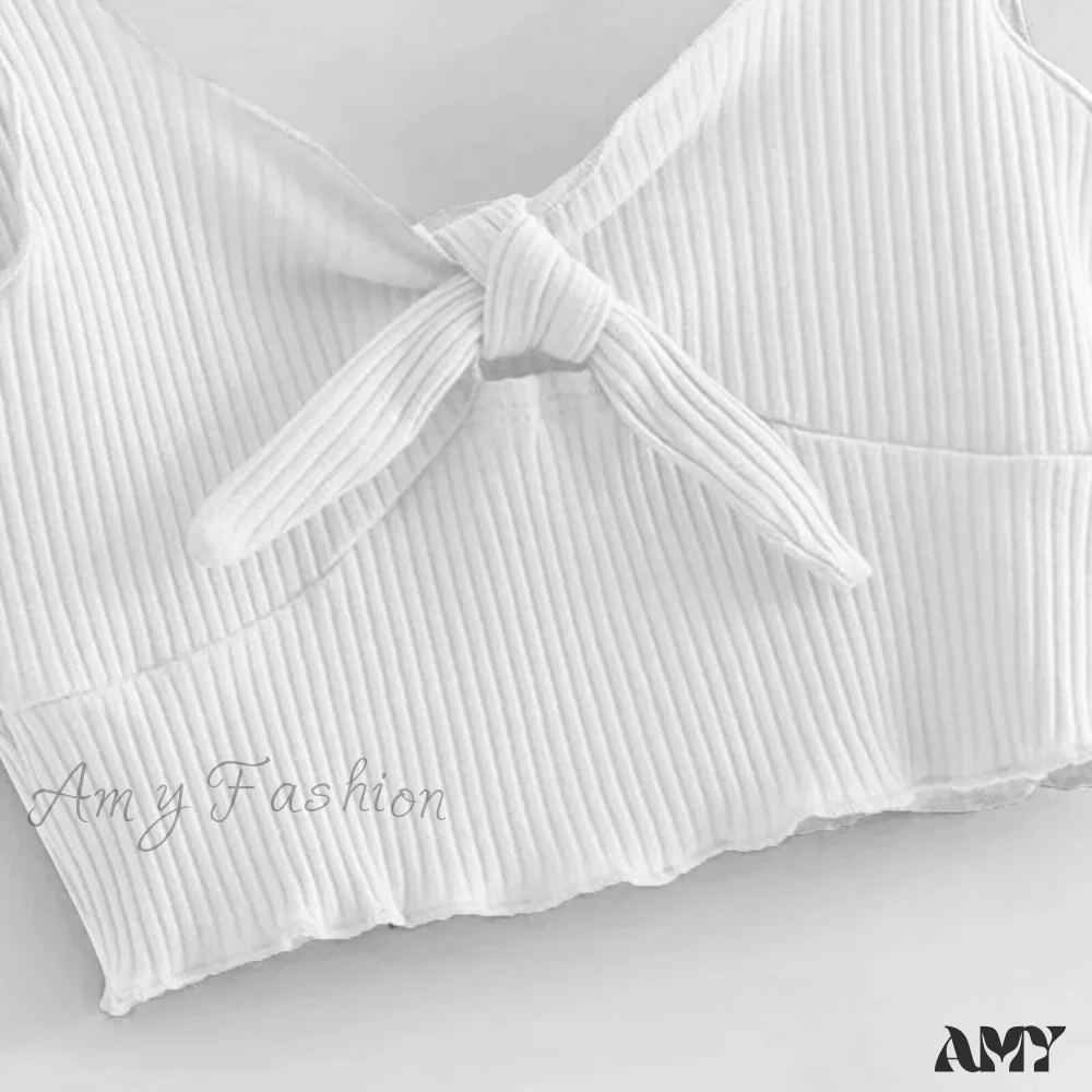 Amy Fashion - Sexy Bow Tank Tops For Women Bare Midriff Basic Crop Top - Image 6