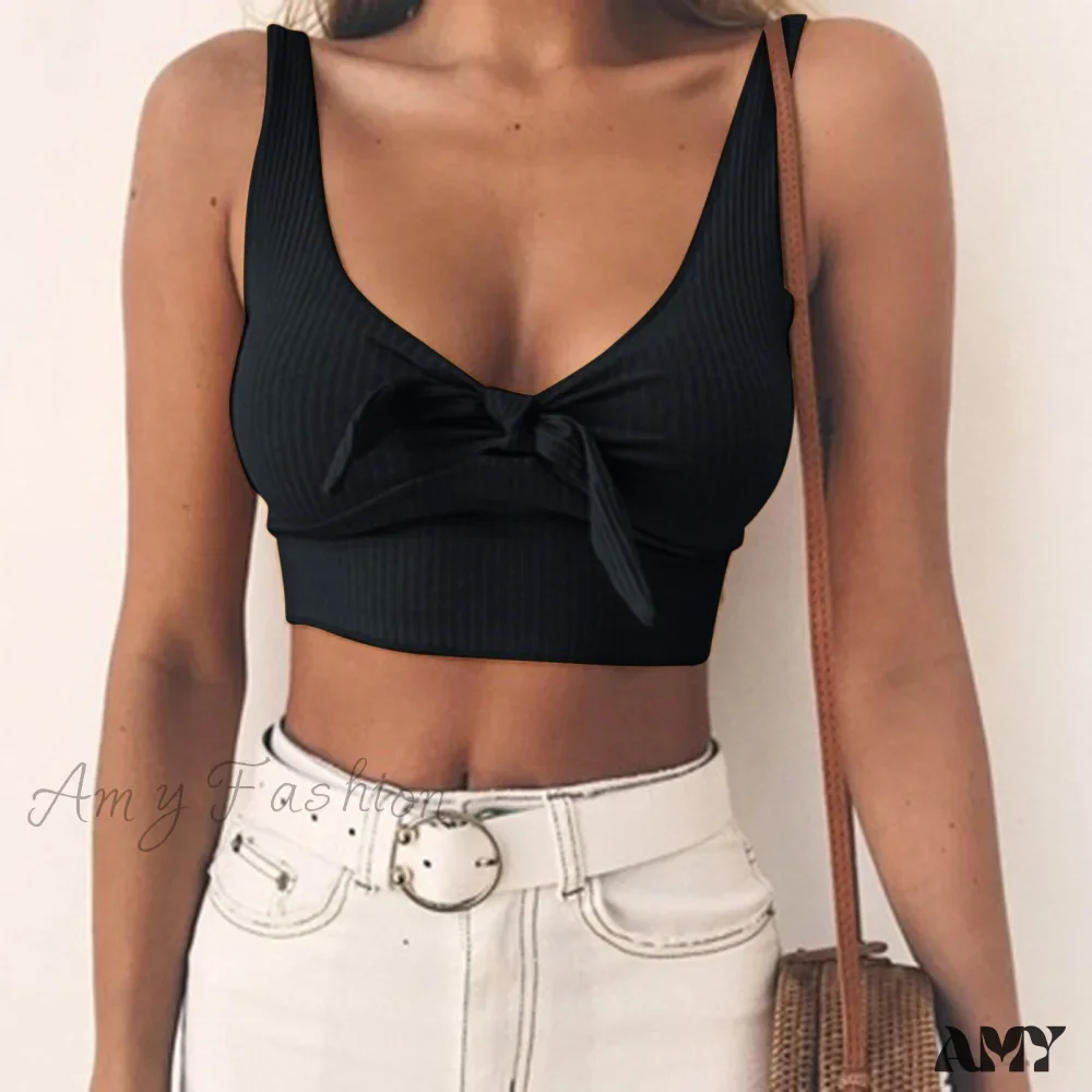 Amy Fashion - Sexy Bow Tank Tops For Women Bare Midriff Basic Crop Top - Image 7