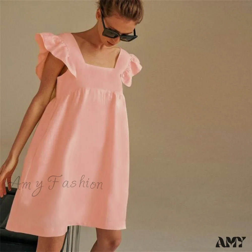 Amy Fashion - Sexy Square Neck Solid Color Cute Dress - Image 2
