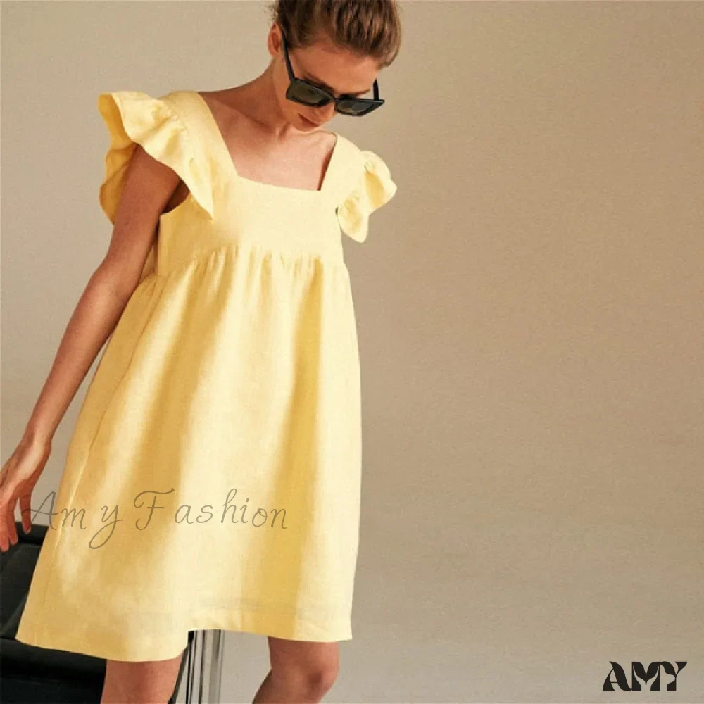 Amy Fashion - Sexy Square Neck Solid Color Cute Dress - Image 3